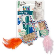 AFP παιχνίδι γάτας με ψάθινα σημεία και φτερά διακοσμημένο με χαρούμενο χρωματιστό ύφασμα