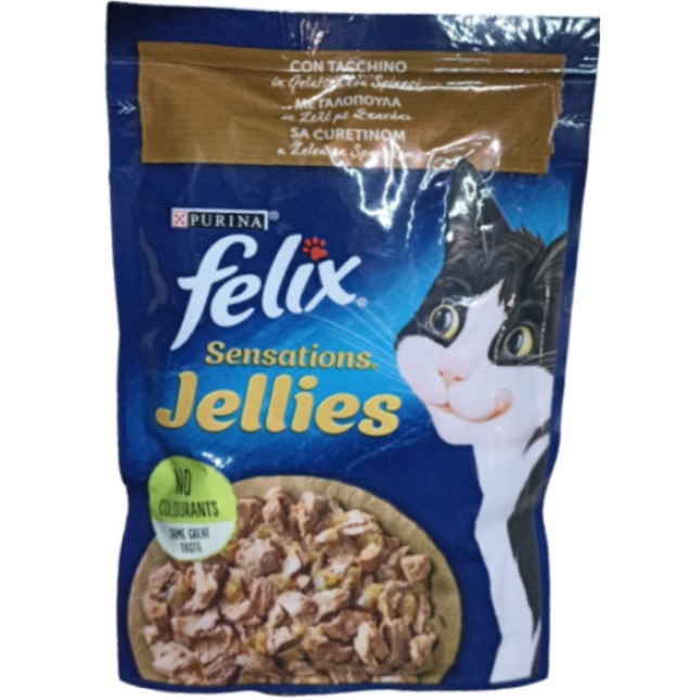 Purina Felix Sensations Jellies γαλοπούλα και σπανάκι σε ζελέ 85gr