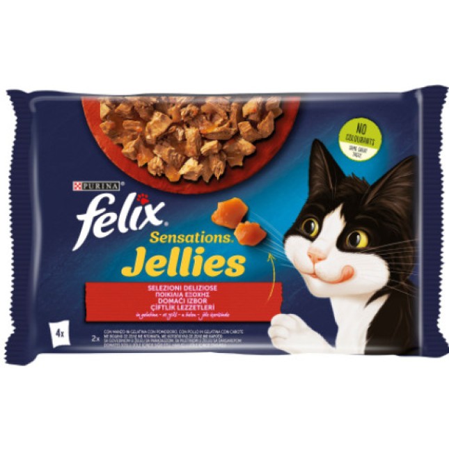 Purina Felix Πολυσυσκευασία με Βοδινό & Κοτόπουλο Ζελέ 4x85g