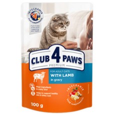 Kormotech Club 4 Paws Πλήρης υγρή τροφή για ενήλικες γάτες με αρνί σε σάλτσα