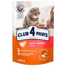 Kormotech Club 4 Paws Πλήρης υγρή τροφή για ενήλικες γάτες με γαλοπούλα σε ζελέ