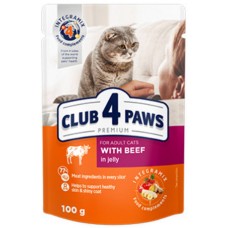 Kormotech Club 4 Paws Πλήρης υγρή τροφή για ενήλικες γάτες με βοδινό σε ζελέ