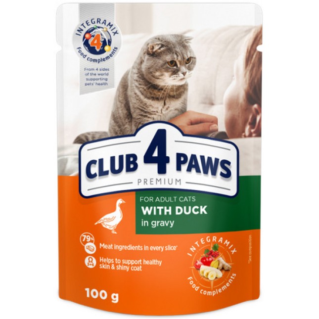 Kormotech Club 4 Paws Πλήρης υγρή τροφή για ενήλικες γάτες με πάπια σε σάλτσα 100gr Kormotech Club 4 Paws Πλήρης υγρή τροφή για ενήλικες γάτες με πάπια σε σάλτσα 100gr