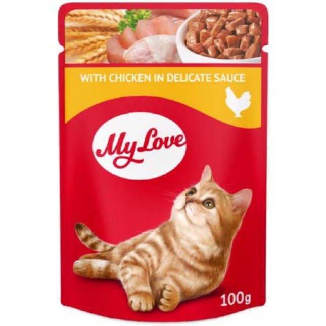 My Love Πλήρης υγρή τροφή για ενήλικες γάτες με κοτόπουλο σε σάλτσα