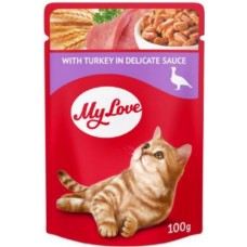 My Love Πλήρης υγρή τροφή για ενήλικες γάτες με γαλοπούλα σε σάλτσα