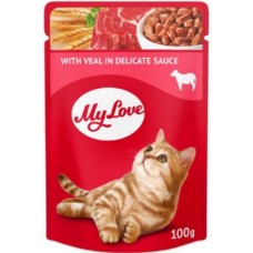 My Love Πλήρης υγρή τροφή για ενήλικες γάτες με βοδινό σε σάλτσα