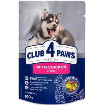 Kormotech Club 4 Paws υγρή τροφή υψηλής ποιότητας για κουτάβια όλων των φυλών με κοτόπουλο 100gr