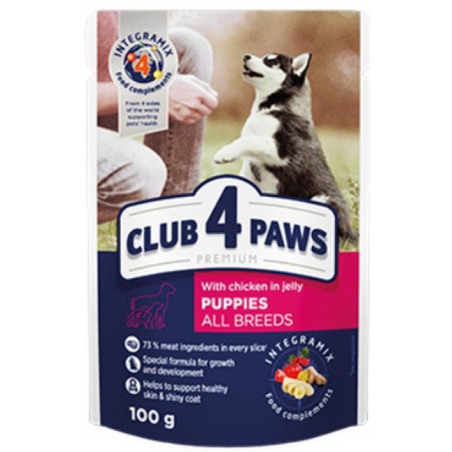 Kormotech Club 4 Paws υγρή τροφή υψηλής ποιότητας για κουτάβια όλων των φυλών με κοτόπουλο 100gr