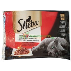 Sheba m/p επιλεγμένο Κρέας (γαλοπούλα, κοτόπουλο, αρνί, βοδινό) σε σάλτσα 4x85g