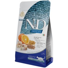 Farmina N&D Ocean Πλήρης τροφή για ενήλικες γάτες με μπακαλιάρο, όλυρα, βρώμη, πορτοκάλι