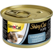 Gimcat shinycat υγρή τροφή για γάτες με υψηλής ποιότητας συστατικά, όπως τόνος & γαρίδες σε ζελέ