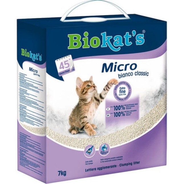 Biokat's Άμμος Υγιεινής Γάτας με υψηλή απόδοση στην απορρόφηση οσμών και υγρών από φυσικό λευκό πηλό