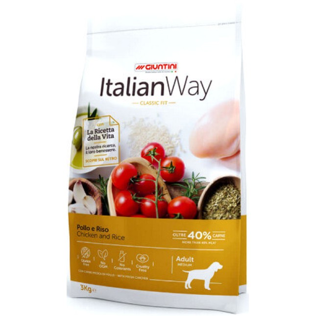 Giuntini Italian Way τροφή ενήλικων σκύλων μέσης ράτσας με κοτόπουλο & ρύζι classic fit 26/16