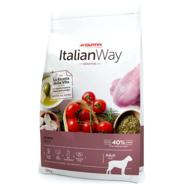 Giuntini Italian Way τροφή μεγαλόσωμων ευαίσθητων ενήλικων σκύλων με πάπια χωρίς δημητριακά 27/17 Giuntini Italian Way τροφή μεγαλόσωμων ευαίσθητων ενήλικων σκύλων με πάπια χωρίς δημητριακά 27/17