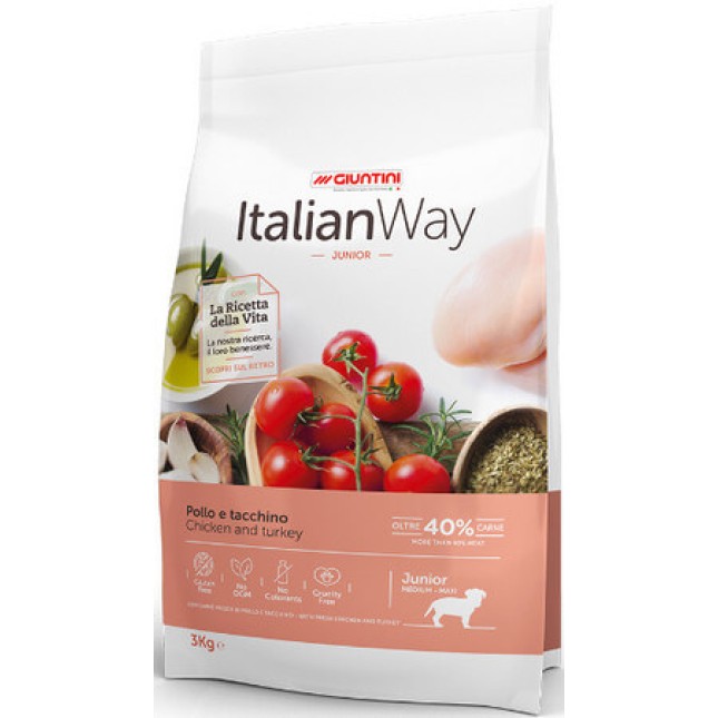 Giuntini Italian Way τροφή κουταβιών με κοτόπουλο & γαλοπούλα gluten free 12kg Giuntini Italian Way τροφή κουταβιών με κοτόπουλο & γαλοπούλα gluten free 12kg