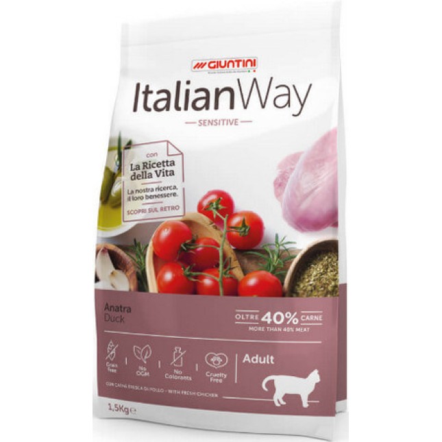 Giuntini Italian way cat πάπια ευαίσθητες χωρίς δημητριακά 1,5kg Giuntini Italian way cat πάπια ευαίσθητες χωρίς δημητριακά 1,5kg