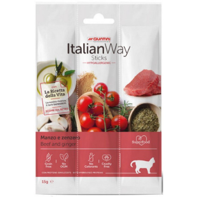 Giuntini Italian way Υποαλλεργικά Sticks για γάτες με βοδινό & τζίντζερ χωρίς δημητριακά 15gr