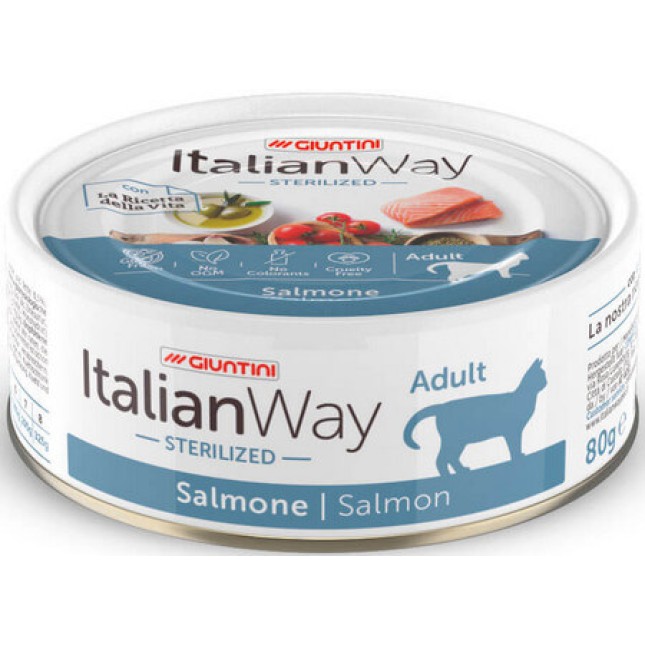Giuntini Italian way πλήρης τροφή grain free κονσέρβα για στειρωμένες γάτες με σολομό & ρέγγα Giuntini Italian way πλήρης τροφή grain free κονσέρβα για στειρωμένες γάτες με σολομό & ρέγγα