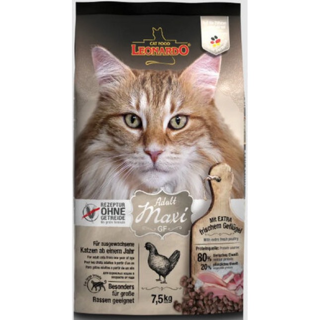 Leonardo τροφή για ενήλικες ευαίσθητες γάτες μεγαλόσωμων φυλών με κρέας πουλερικών grain- free