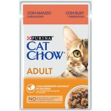 Purina Cat Chow πλήρης τροφή για ενήλικες γάτες σε ζελέ με βοδινό & μελιτζάνες 85g