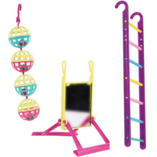 Happypet σετ παιχνιδιών για ωδικά σκάλα-καθρέπτης-μπάλες με κουδουνάκια