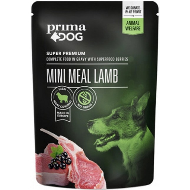 PrimaDog Μίνι Γεύμα με αρνί υγρή τροφή χωρίς σιτάρι για κάθε σκύλο 85gr PrimaDog Μίνι Γεύμα με αρνί υγρή τροφή χωρίς σιτάρι για κάθε σκύλο 85gr