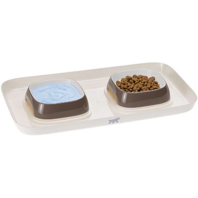 Ferplast Glam tray πλαστικός διπλός δίσκος τροφής και νερού για γάτες και σκύλους γκρι