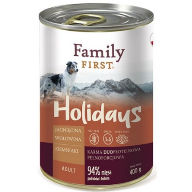 Family First Holidays Line για ενήλικα σκυλιά με μοσχάρι και αρνί 400gr Family First Holidays Line για ενήλικα σκυλιά με μοσχάρι και αρνί 400gr