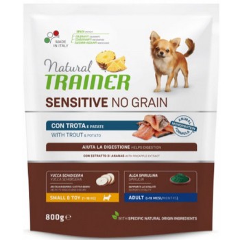 Natural Trainer Sensitive χωρίς σιτηρά για μικρόσωμα σκυλιά με πέστροφα και πατάτα 800gr Natural Trainer Sensitive χωρίς σιτηρά για μικρόσωμα σκυλιά με πέστροφα και πατάτα 800gr
