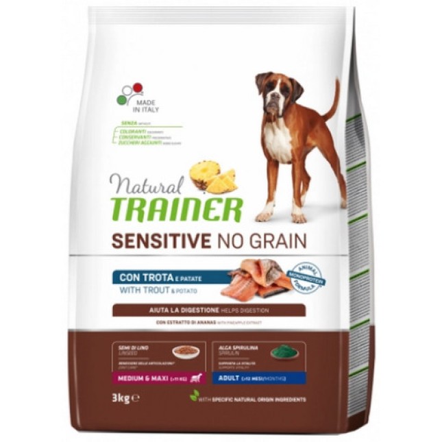 Natural Trainer Sensitive χωρίς σιτηρά για Medium - Maxi σκυλιά με πέστροφα και πατάτα 2kg