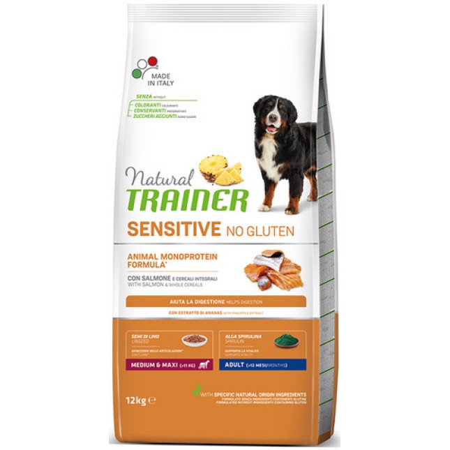 Natural Trainer Sensitive χωρίς γλουτένη για Medium - Maxi ενήλικα σκυλιά με σολομό 12kg