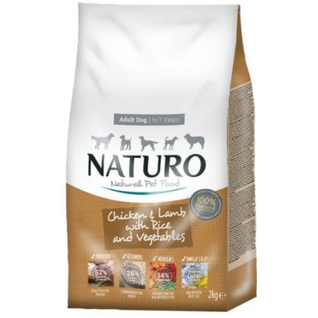 Naturo τροφή για ενήλικα σκυλιά με κοτόπουλο Αρνί, Μαύρο ρύζι και Λαχανικά 2kg