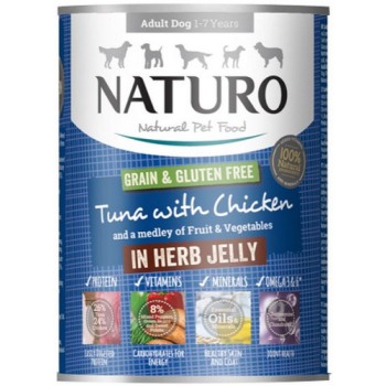 Naturo τροφή Grain Free για ενήλικα σκυλιά με τόνο, κοτόπουλο, φρούτα και λαχανικά 390g Naturo τροφή Grain Free για ενήλικα σκυλιά με τόνο, κοτόπουλο, φρούτα και λαχανικά 390g