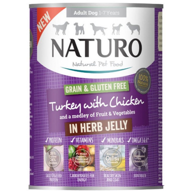 Naturo τροφή Grain Free για ενήλικα σκυλιά με τόνο, κοτόπουλο, φρούτα και λαχανικά 390g Naturo τροφή Grain Free για ενήλικα σκυλιά με τόνο, κοτόπουλο, φρούτα και λαχανικά 390g