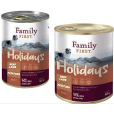 Family First Holidays Line πλήρης τροφή χωρίς στάρι για ενήλικα σκυλιά με μοσχάρι και αρνί