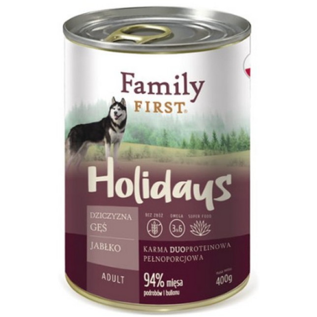 Family First Holidays Line για ενήλικα σκυλιά με ελάφι, χήνα, μήλο 400gr Family First Holidays Line για ενήλικα σκυλιά με ελάφι, χήνα, μήλο 400gr