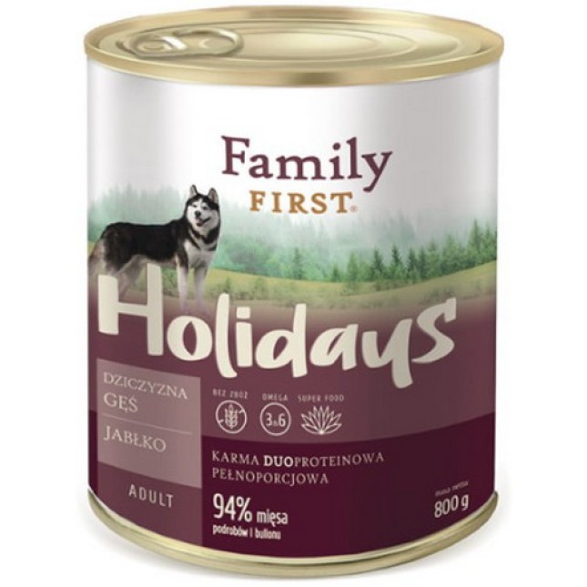 Family First Holidays Line για ενήλικα σκυλιά με ελάφι, χήνα, μήλο 800gr Family First Holidays Line για ενήλικα σκυλιά με ελάφι, χήνα, μήλο 800gr
