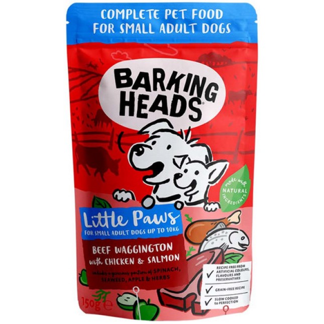 Barking Πλήρης τροφή για μικρόσωμους ενήλικους σκύλους χωρίς σιτηρά με μοσχάρι, κοτόπουλο και σολομό