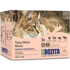 Bozita pouch multibox πλήρης τροφή γάτας μενού κρεάτων σε ζελέ χωρίς σιτηρά 12x85gr