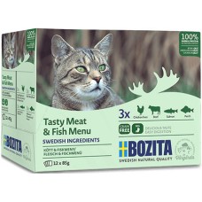 Bozita pouch multibox πλήρης τροφή γάτας μενού κρεάτων και ψαριών σε ζελέ χωρίς σιτηρά 12x85gr