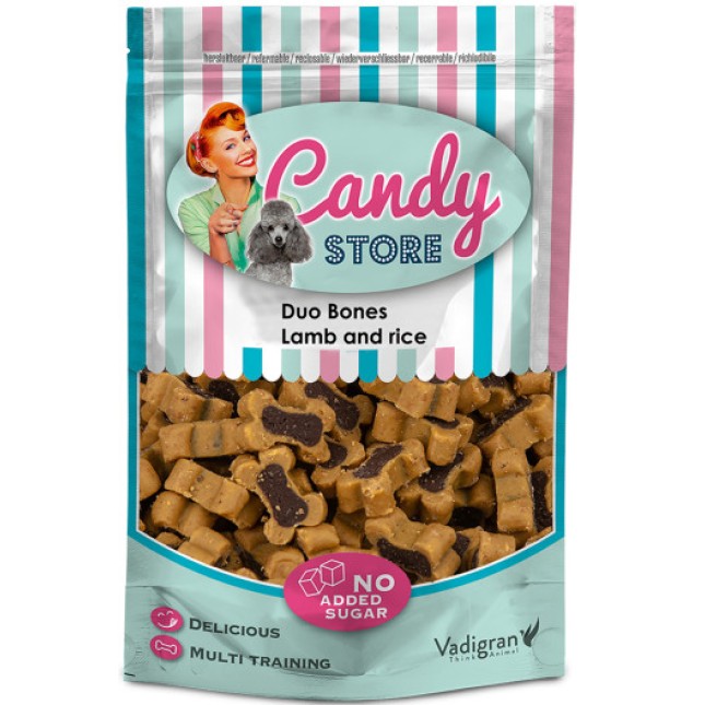 Vadigran Candy Μικρές και νόστιμες πολύχρωμες ημίυγρες λιχουδιές σε σχήμα κόκκαλου, με αρνί και ρύζι