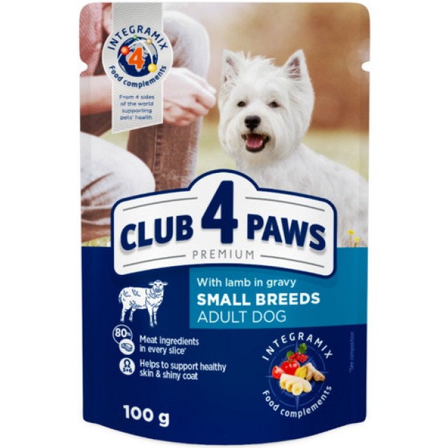 Kormotech Club 4 Paws υγρή διατροφή υψηλής ποιότητας για ενήλικους σκύλους μικρόσωμων φυλών 100gr Kormotech Club 4 Paws υγρή διατροφή υψηλής ποιότητας για ενήλικους σκύλους μικρόσωμων φυλών 100gr