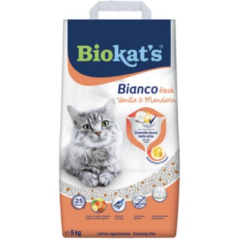 Biokat's Άμμος υγιεινής γάτας χρώμα λευκό με πορτοκαλί κόκκους με άρωμα βανίλιας και μανταρινιού