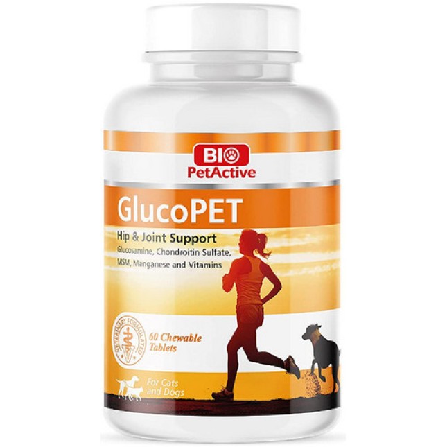 Bio Pet Active GlucoPET Υποστήριξη ισχίων και αρθρώσεων για γάτες και σκύλους 60 ταμπλέτες  90gr