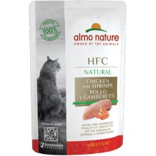 Almo Nature HFC Natural υγρή τροφή για γάτες κάθε ηλικίας με κοτόπουλο και γαρίδες, 55g