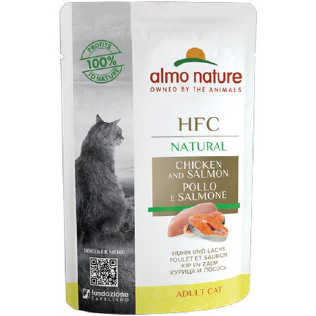 Almo Nature HFC Natural υγρή τροφή για γάτες κάθε ηλικίας με κοτόπουλο και σολομό, 55g Almo Nature HFC Natural υγρή τροφή για γάτες κάθε ηλικίας με κοτόπουλο και σολομό, 55g