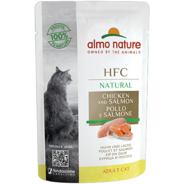 Almo Nature HFC Natural υγρή τροφή για γάτες κάθε ηλικίας με κοτόπουλο και σολομό, 55g