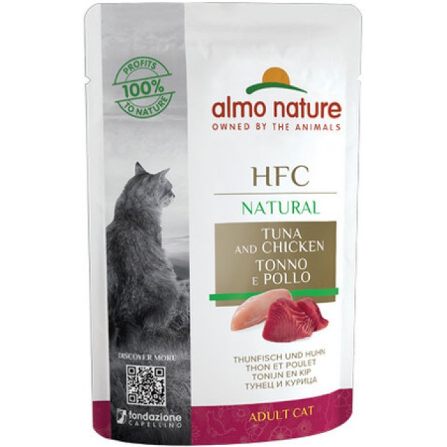 Almo Nature HFC Natural υγρή τροφή για γάτες κάθε ηλικίας με τόνο και κοτόπουλο 55g