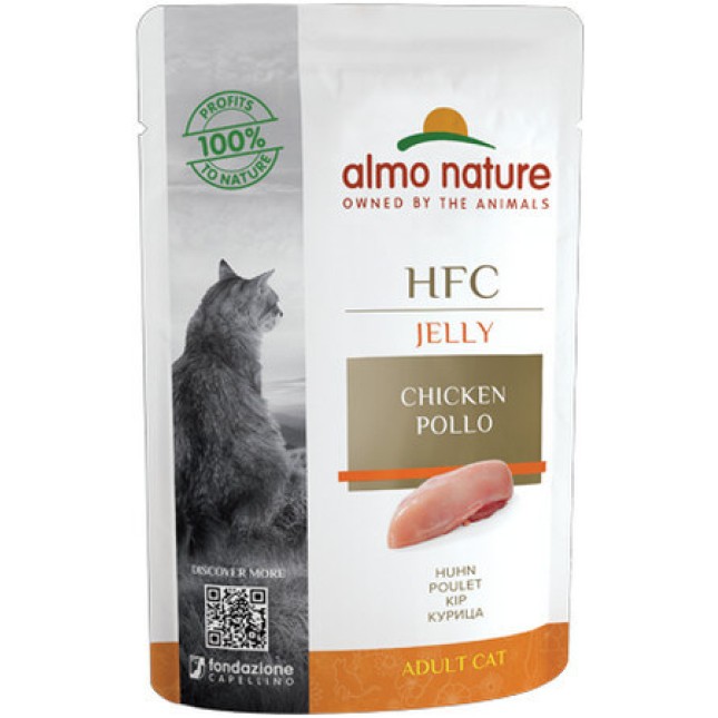 Almo Nature HFC Natural υγρή τροφή για γάτες κάθε ηλικίας σε ζελέ με κοτόπουλο 55g Almo Nature HFC Natural υγρή τροφή για γάτες κάθε ηλικίας σε ζελέ με κοτόπουλο 55g