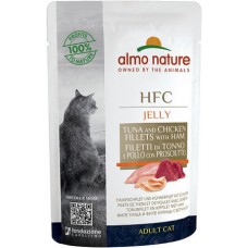 Almo Nature HFC Natura υγρή τροφή για γάτες κάθε ηλικίας σε ζελέ με τόνο και κοτόπουλο & ζαμπόν 55g